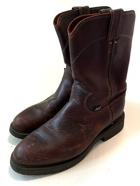 Justin Boots Dark Brown Leather Pull-On Work Boots style 4761